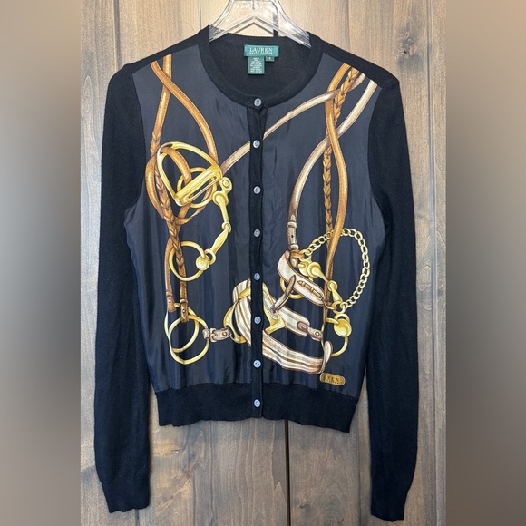Lauren Ralph Lauren Sweaters - Lauren Ralph Lauren silk & cashmere equestrian print cardigan black